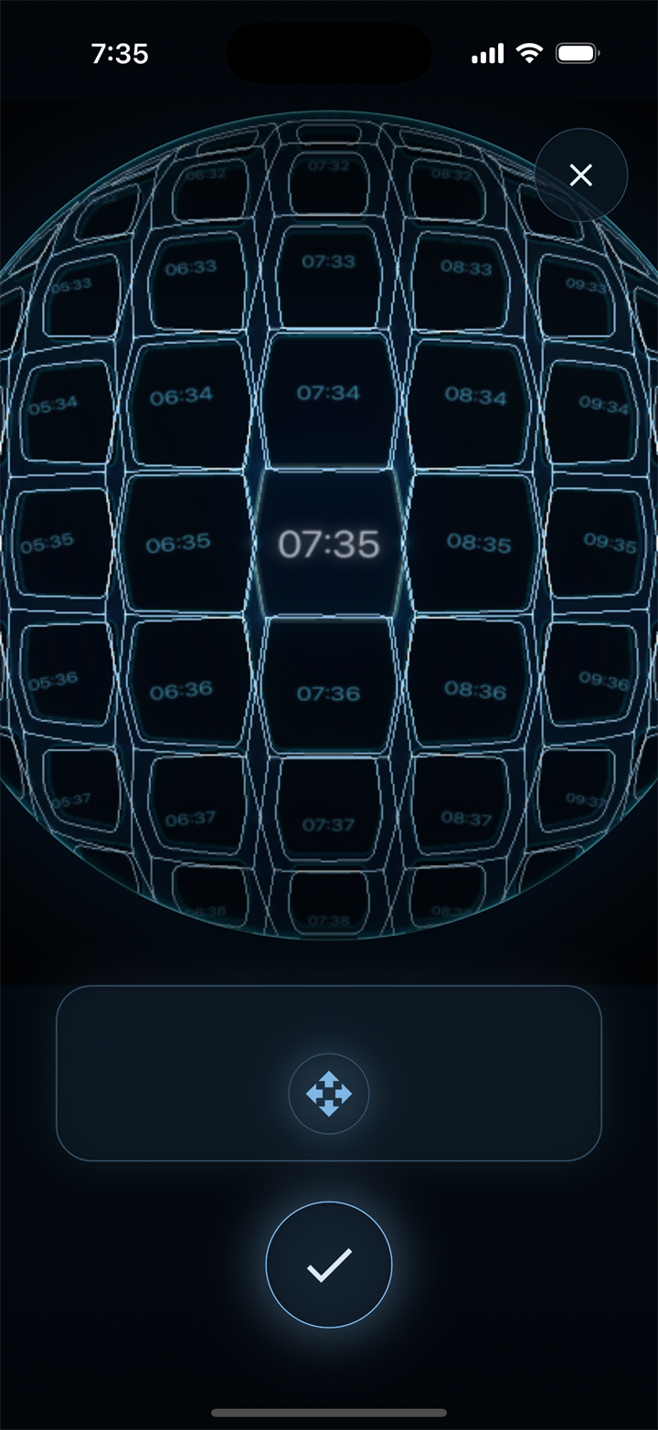 SPHERA time selection screen
